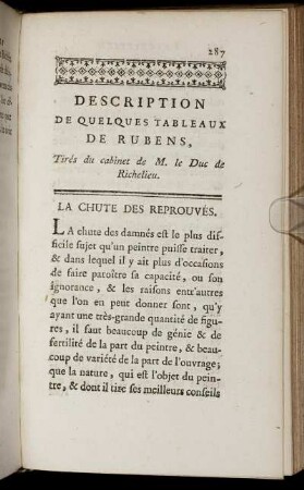 Description De Quelques Tableaux De Rubens, Tirés du cabinet de M. le Duc de Richelieu.