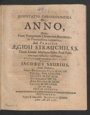 Disputatio Chronologica De Anno