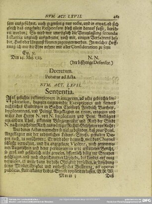 Num. Act. LXVII. Sententia
