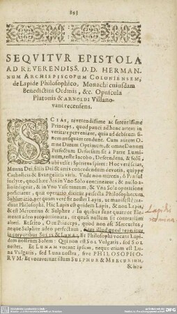 SEQVITUR EPISTOLA AD REVERENDISS. D. D. HERMANNUM ARCHIEPISCOPUM COLONIENSEM ...