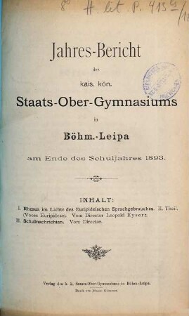 Jahresbericht des Kais.-Königl. Staats-Obergymnasiums in Böhm.-Leipa : am Ende d. Schuljahres ..., 1893