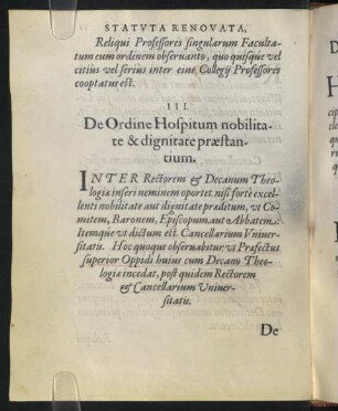 III. De Ordine Hospitum nobilitate et dignitate praestantium.