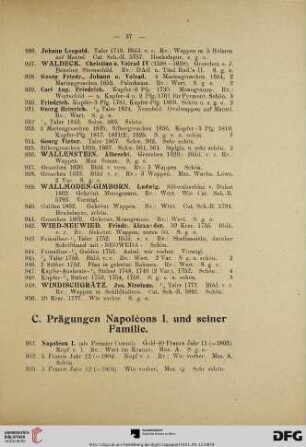 C. Prägungen Napoléons I. und seiner Familie (Nr. 951-1045)