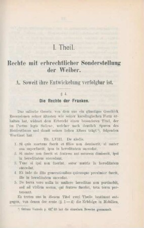 I. Theil. Rechte mit erbrechtlicher Sonderstellung der Weiber