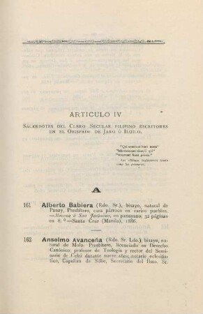 Artículo IV. Sacerdotes del clero secular filipino escritores en el obispado de Jaro ó Iloilo