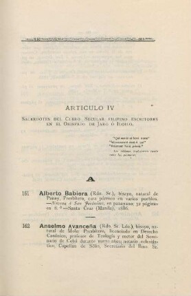 Artículo IV. Sacerdotes del clero secular filipino escritores en el obispado de Jaro ó Iloilo