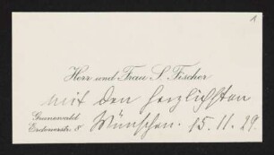 Brief von Samuel Fischer und Hedwig Fischer an Gerhart Hauptmann