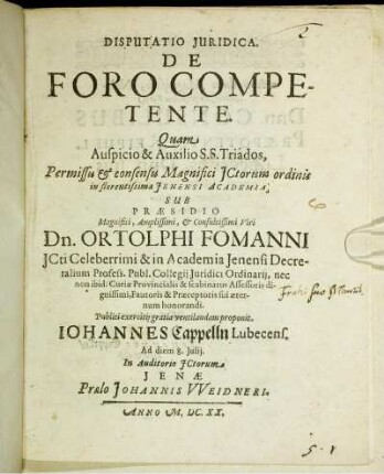 Disputatio Iuridica. De Foro Competente