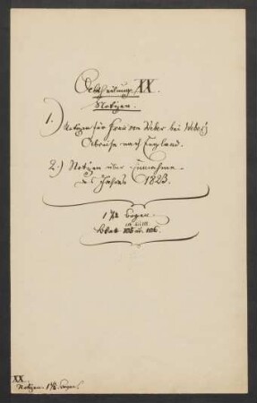 Konvolut mit autographen Aufzeichnungen, umfassend: (a) Text zum Finale 2. Akt der Oper Euryanthe; (b) Aufstellung zu Einnahmen im Jahr 1823; (c) Notizen für Caroline von Weber bei Webers Abreise nach England