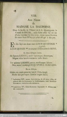 VIIII. Aux Noces de Madame La Dauphine