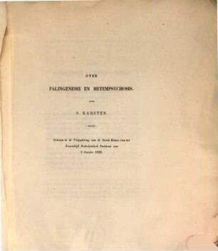 Verhandeling over Palingenesie en Metempsychosis