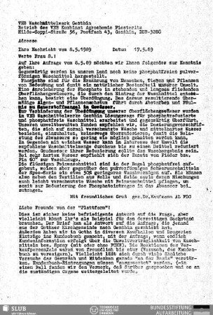 [Antwortschreiben] 17.5.89