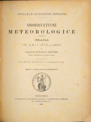 Observatiunĭ meteorologice : = Observations météorologiques. 1. 1879/80 (1882)