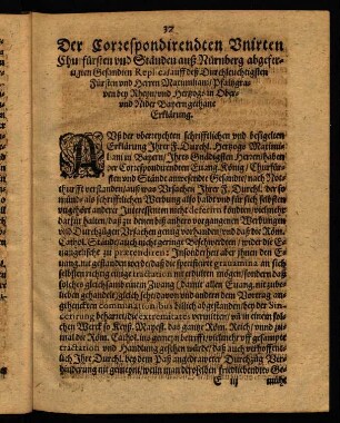 37-44, Der Correspondirendten Unirten Churfürsten und Ständen auß Nürnberg abgefertigten Gesandten...