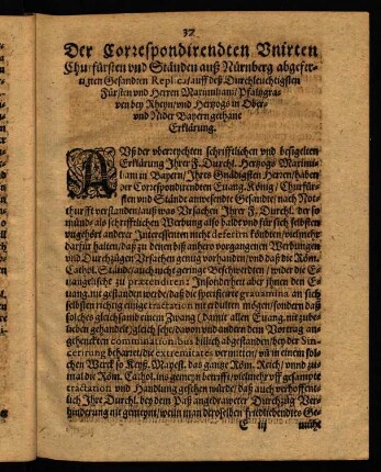37-44, Der Correspondirendten Unirten Churfürsten und Ständen auß Nürnberg abgefertigten Gesandten...