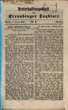 Straubinger Tagblatt. Unterhaltungsblatt zum Straubinger Tagblatt, 1865