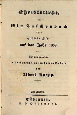 Christoterpe : ein Jahrbuch für d. dt. Haus. 1838, 1838