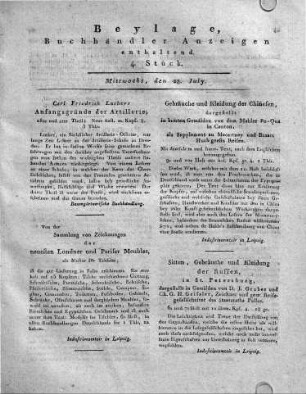 1802-07-28 : Beylage, Buchhändler Anzeigen enthaltend. 4. Stück.