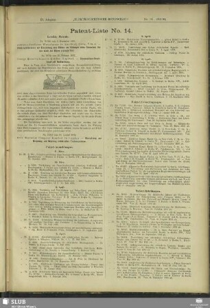 Patent-Liste No. 14