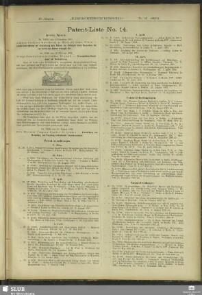 Patent-Liste No. 14