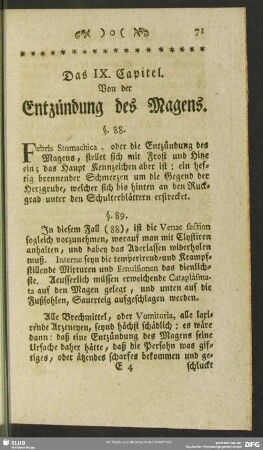 Das IX. Capitel. Von der Entzündung des Magens