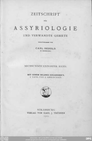 Bd. 26 (1912): Zeitschrift für Assyriologie und verwandte Gebiete : Fachzeitschrift der Deutschen Morgenländischen Gesellschaft