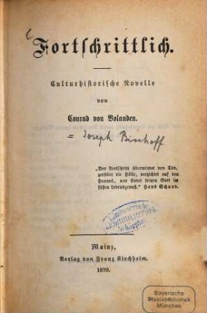 Fortschrittlich : culturhistorische Novelle