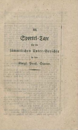 III. Sportel-Taxe ...