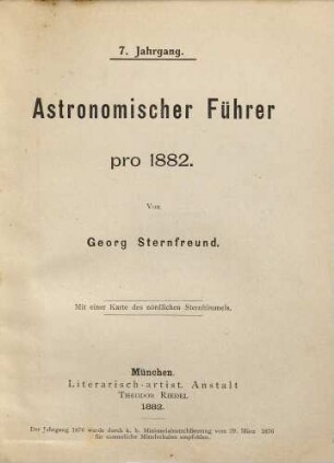 Astronomischer Führer : pro .... 1882 = Jg. 7
