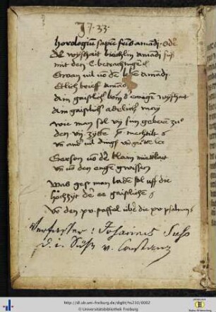 [Vorderer Spiegel] Inhaltsverzeichnis (15./16. Jh.) und Verfassernennung (18. Jh.).