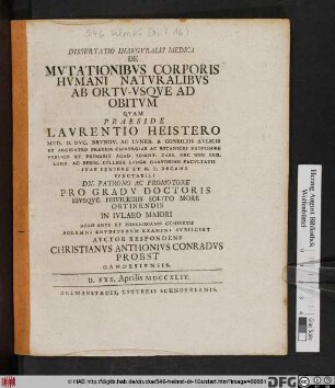 Dissertatio Inavgvralis Medica De Mvtationibvs Corporis Hvmani Natvralibvs Ab Ortv - Vsqve Ad Obitvm
