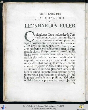 Viro Clarissimo J. A. Ossiandro …