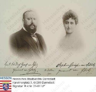 Schlitz gen. von Görtz, Emil Graf v. (1851-1914) / Porträt mit Ehefrau Sophie geb. Cavalcanti de Albuquerque de Villeneuve (1858-1902), mit eigenhändigen Unterschriften, Brustbilder