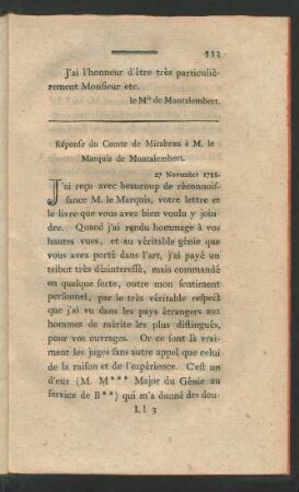 Réponse du Comte de Mirabeau à M. le Marquis de Montalembert