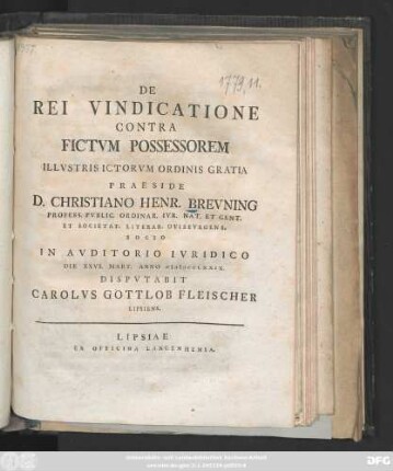 De Rei Vindicatione Contra Fictvm Possessorem