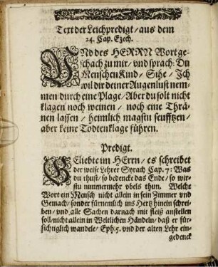 Text der Leichpredigt/ aus dem 24. Cap. Ezech.