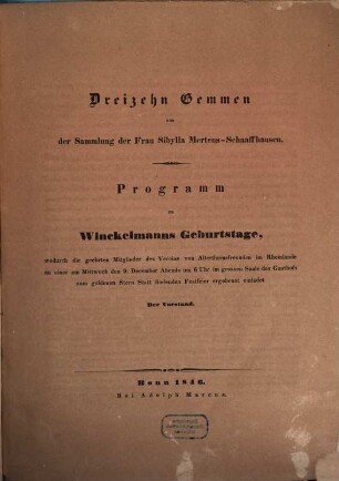 Dreizehn Gemmen aus der Sammlung der Frau Sibylla Mertens-Schaaffhausen : (Mit Abbild.)