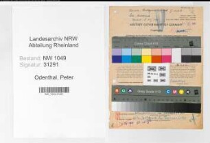 Entnazifizierung Peter Odenthal , geb. 28.09.1908 (Kaufmaennischer Angestellter)
