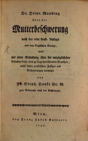 Dr. Heinr. Manning über die Mutterbeschwerung