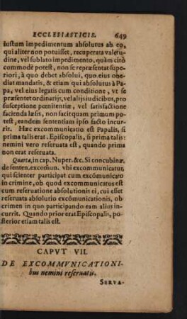 Caput VII. De Excommunicationibus nemini reseruatis
