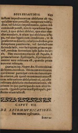 Caput VII. De Excommunicationibus nemini reseruatis