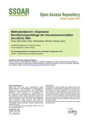 Methodenbericht: Allgemeine Bevölkerungsumfrage der Sozialwissenschaften (ALLBUS) 1984