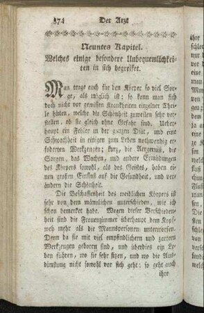 Neuntes Kapitel. Welches einige besondere Unbequemlichkeiten in sich begreifet.