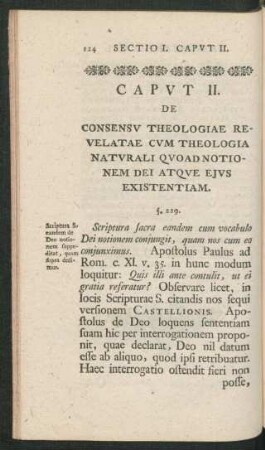 Caput II. De Consensu Theologiae Revelatae Cum Theologia Naturali Quoad Notionem Dei Atque Ejus Existentiam.