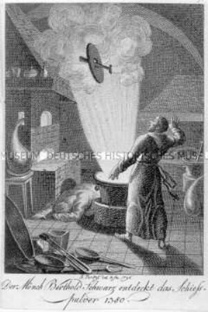 Der Mönch Berthold Schwarz entdeckt das Schießpulver 1380 (Nr. 7 einer Folge)