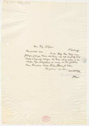 Brief an Fritz Jürgens : 1911