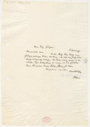 Brief an Fritz Jürgens : 1911