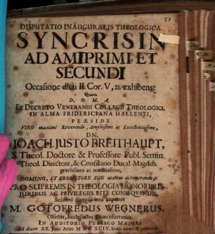Disp. inaug. theol. syncrisin Adami primi et secundi : occasione dicti II. Cor. V, 21. exhibens