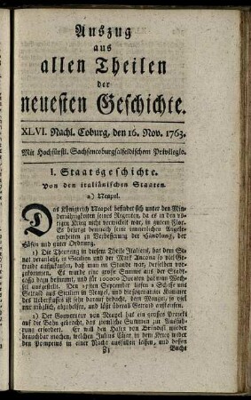 XLVI. Nachl. Coburg, den 16. Nov. 1763.