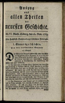 XLVI. Nachl. Coburg, den 16. Nov. 1763.